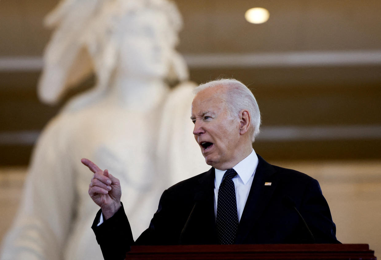 US-Präsident Joe Biden warnt vor Antisemitismus im United States Holocaust Memorial Museum. (Archivbild: Reuters. 