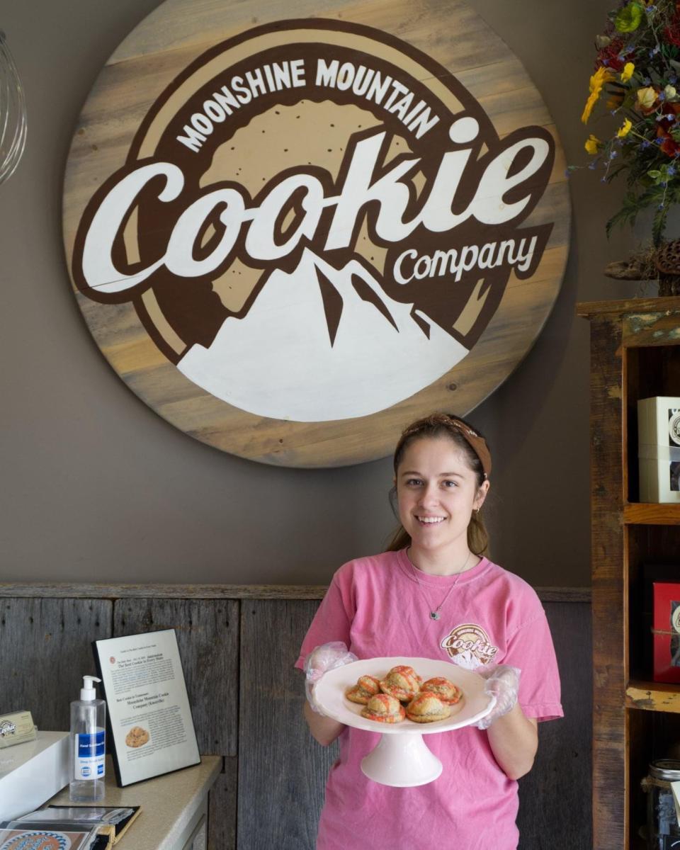 Savannah Johnson offers up Sugar Shine Cookies at Moonshine Mountain Cookie Company in Farragut.
 Fall 2021.