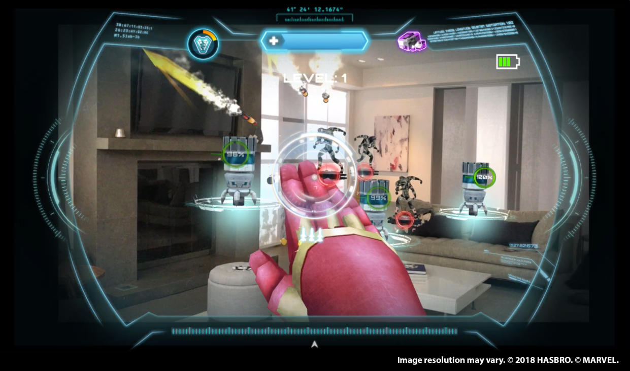 See the world through Iron Man’s eyes in this new augmented-reality game from Marvel and Hasbro. (Photo: Hasbro)