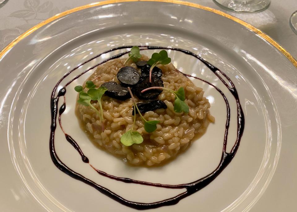 An artfully plated dish of risotto.