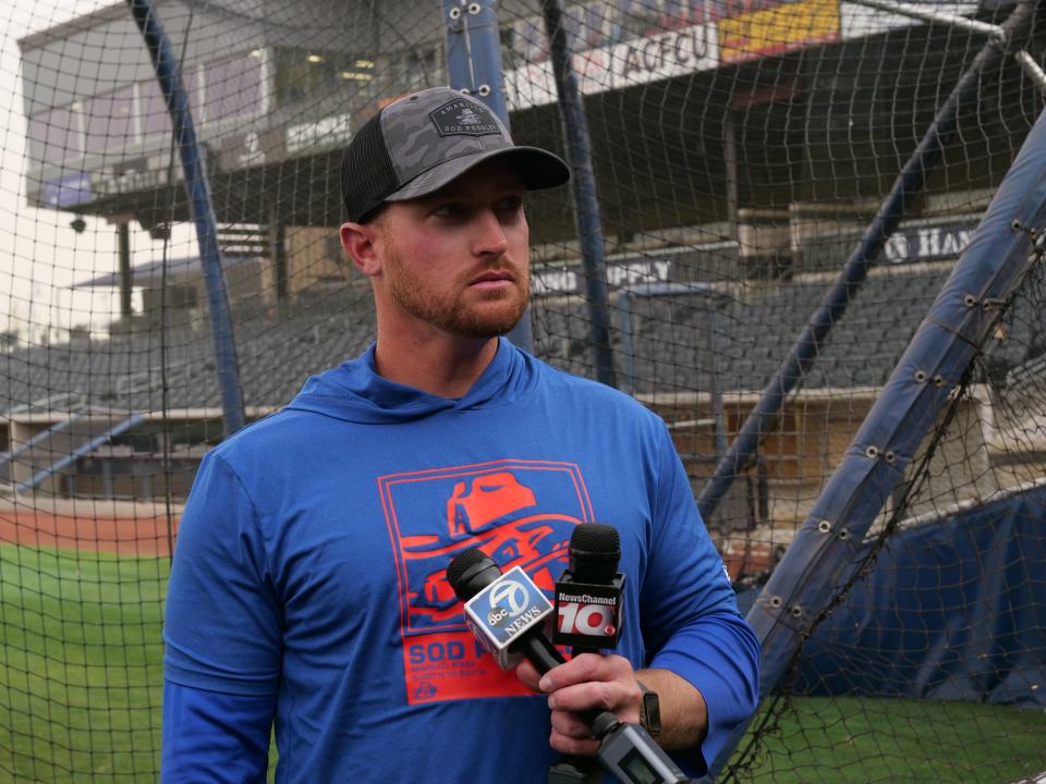 Amarillo Sod Poodles manager Shawn Roof speaks to the media during Media Day on Tuesday, April 4, 2023 at Hodgetown Ball Park.