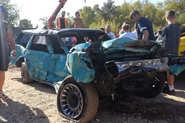 The trashed 1985 Ford Crown Vic. Picture: Dan Chapman