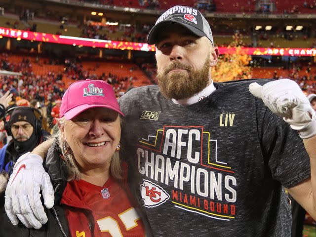 Scott Winters/Icon Sportswire/Getty Travis Kelce and Donna Kelce after the 2020 AFC Championship Game