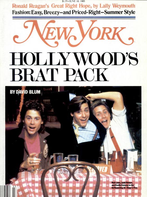 Rob Lowe, Judd Nelson and Emilio Estevez on the infamous ‘Brat Pack’ cover in June 1985 (New York Magazine)