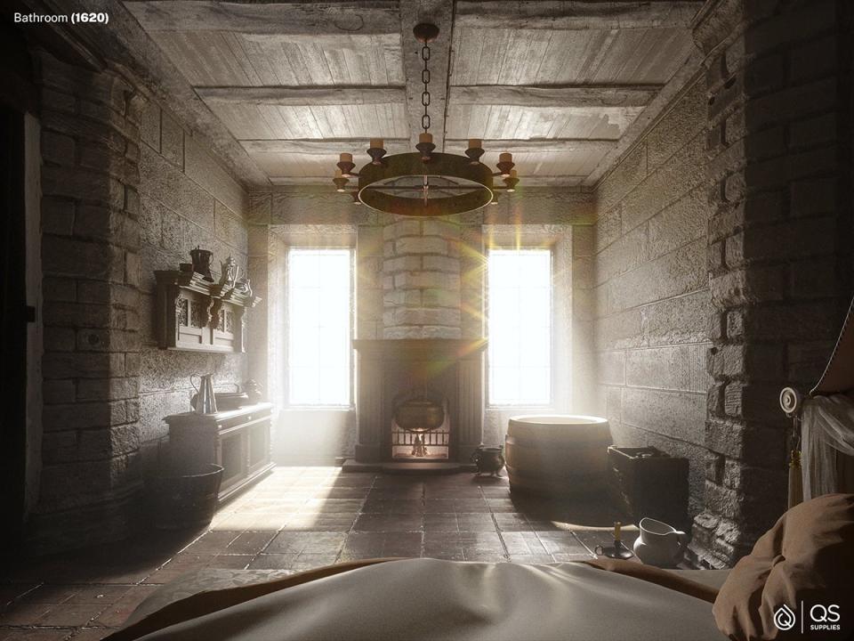 QS Supplies' digital recreation of a typical Western bathroom in 1620. 