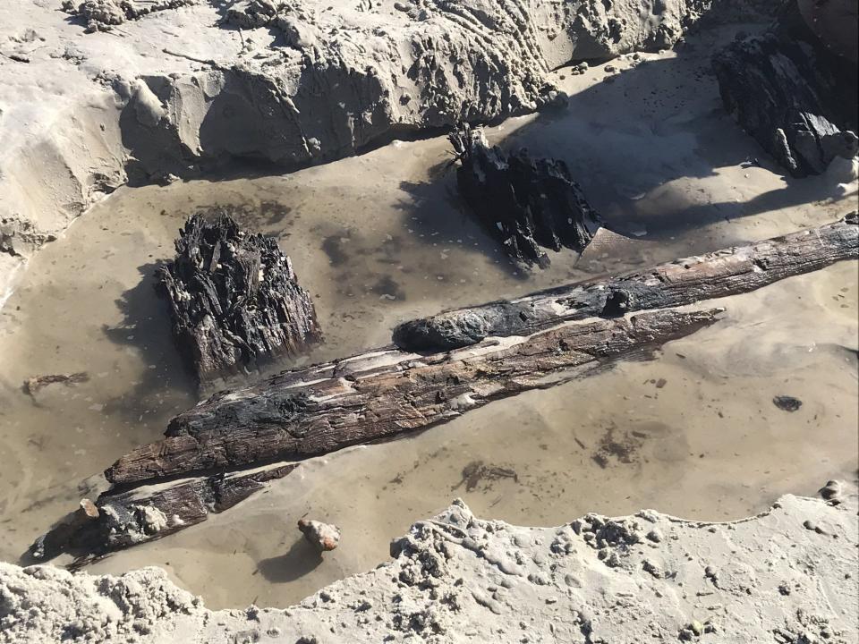 They think the object, which they believe was buried under more than 5 feet of sand just south of Frank Rendon Park, may be a cargo ship from the 1800s.