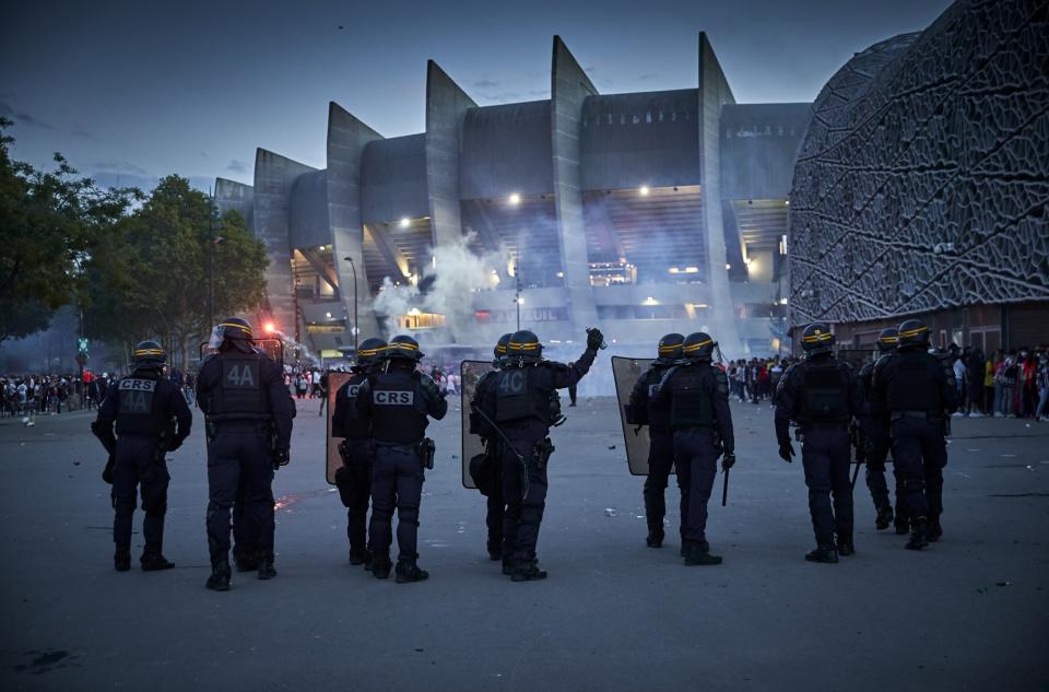 Riot police outside PSG's stadium in Paris (Getty Images)