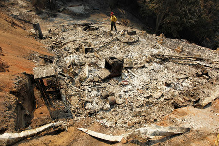 Tom Stokesberry with the U.S. Forest Service surveys a destroyed home after the Soberanes Fire burned through the Palo Colorado area, north of Big Sur, California, U.S. July 31, 2016. REUTERS/Michael Fiala