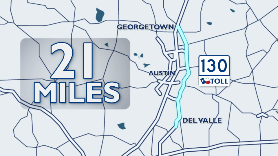 
           map showing 21 miles of SH 130 that will be part of the test

        