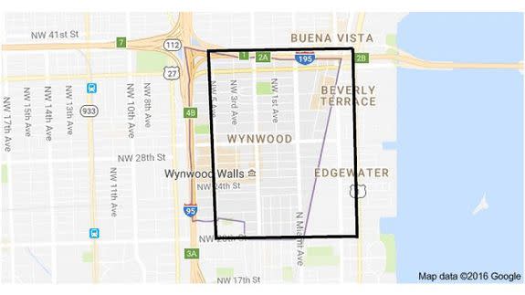 The one-square-mile area in Miami-Dade County where mosquitoes might be actively spreading Zika.