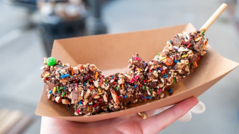 Frozen banana in takeout container