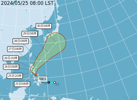 今年第一號熱帶性低氣壓TD01已生成。   圖：取自中央氣象署