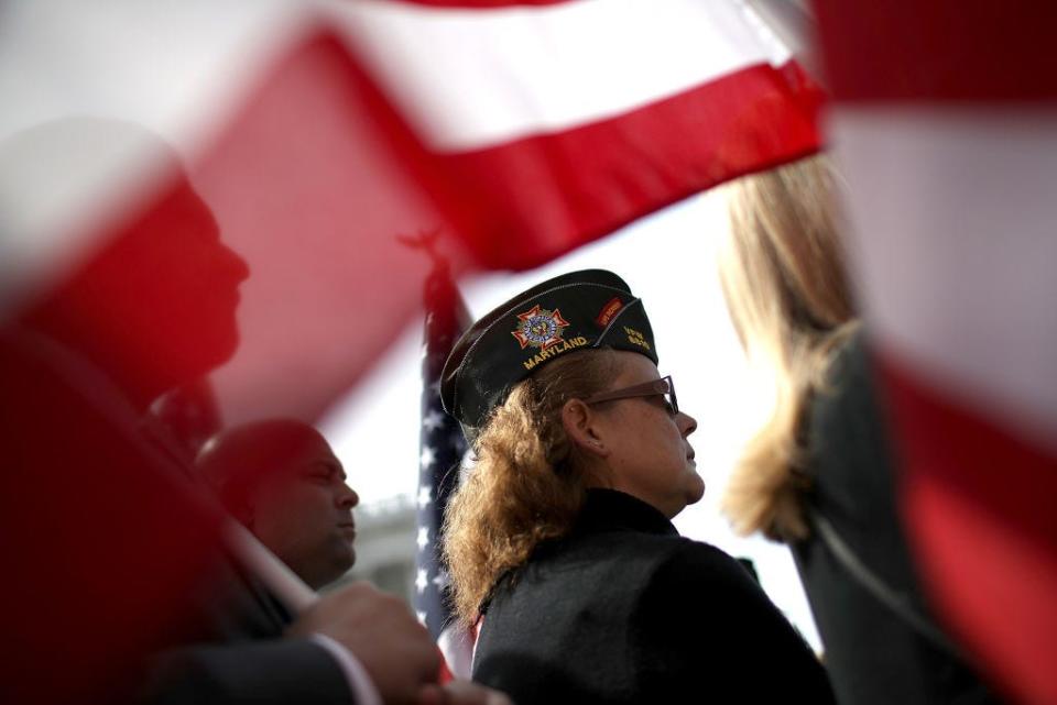 A female veteran looks on during a news conference to introduce the Deborah Sampson Act at the U.S. Capitol on March 21, 2017, in Washington, D.C. A bipartisan group of lawmakers held a news conference to introduce the Deborah Sampson Act legislation that addresses issues that female veterans face when they seek health care.