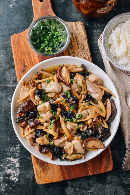 <p>The Woks of Life</p><p>The chicken is marinated in cornstarch, and after it’s been steamed, it has a silky, luxurious texture!</p><p><strong>Get the recipe: <a href="https://thewoksoflife.com/steamed-chicken-mushrooms-dried-lily-flowers/" rel="nofollow noopener" target="_blank" data-ylk="slk:Chinese Steamed Chicken;elm:context_link;itc:0;sec:content-canvas" class="link ">Chinese Steamed Chicken</a></strong></p>
