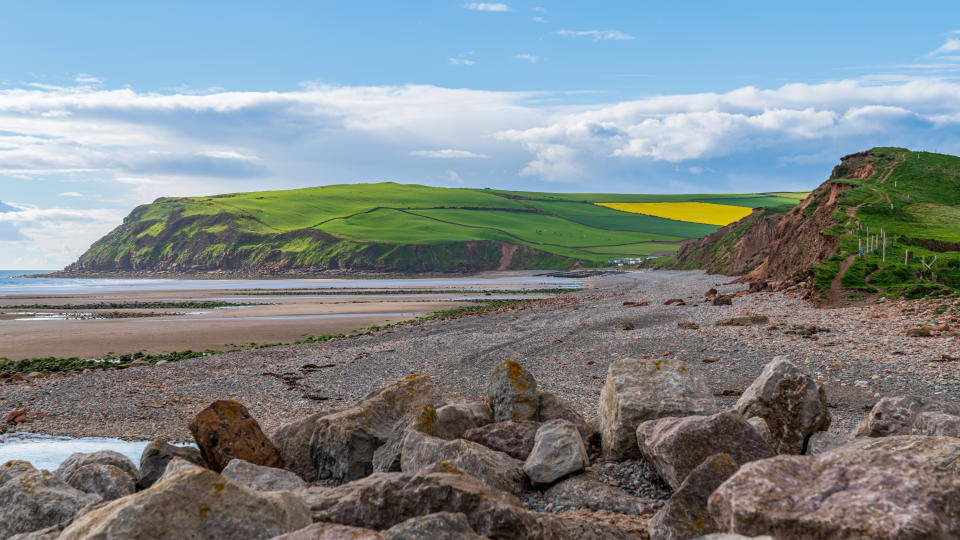 The beach and cliffs in St Bees near Whitehaven, Cumbria, England, UK