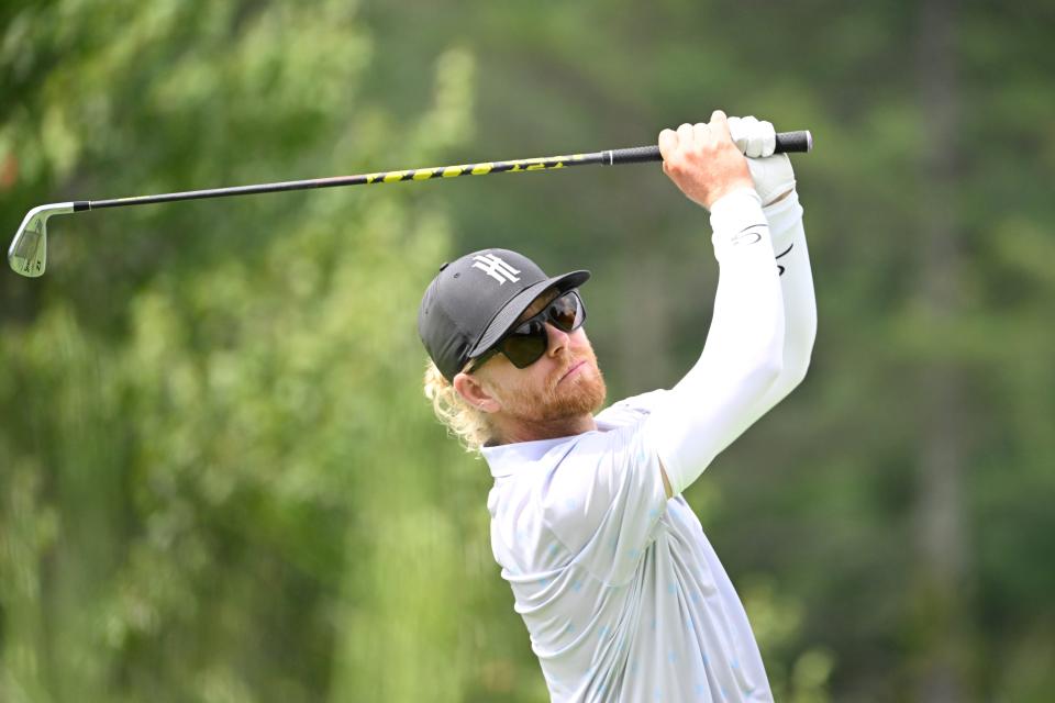 Scott Vincent en el hoyo 5 en The Old White at the Greenbrier. Crédito obligatorio: Bob Donnan-USA TODAY Sports