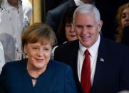 German Chancellor Angela Merkel and US Vice President Mike Pence pictured in Munich, southern Germany, on February 18, 2017