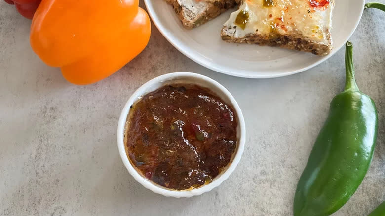 Red pepper, jalapeño and jalapeño jelly