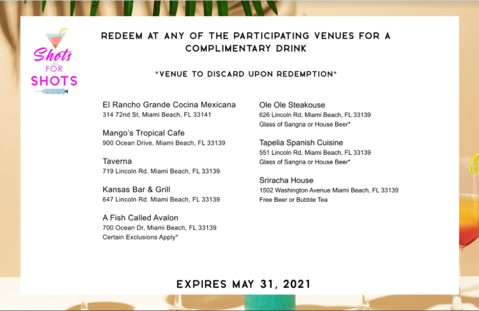 Restaurants like Sriracha House and A Fish Called Avalon are among the 25 businesses offering discounts to those who get vaccinated at a state-run vaccination site across from City Hall beginning on Monday.