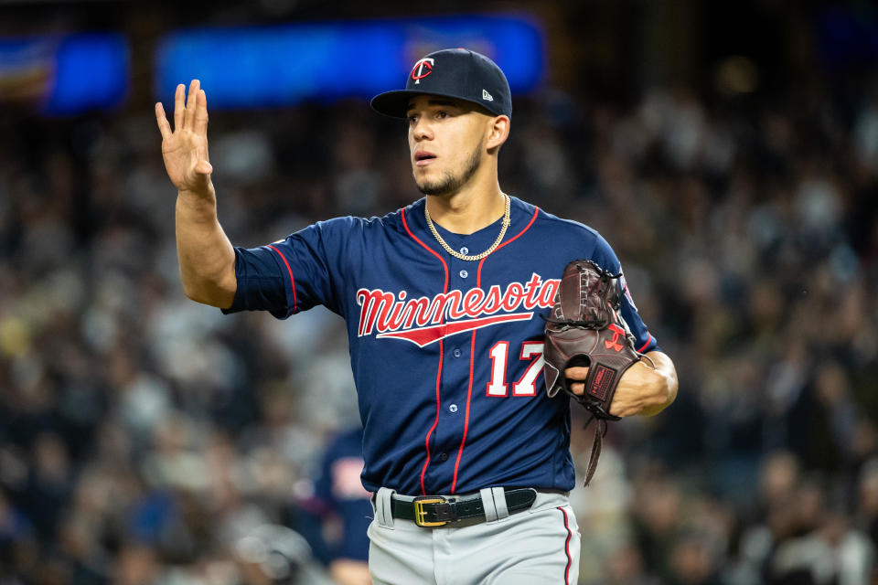 NEW YORK, NY - OCTOBER 04: Jose Berrios #17 of the Minnesota Twins looks on against the New York Yankees on October 4, 2019 in game one of the American League Division Series at Yankee Stadium in the Bronx borough of New York City. (Photo by Brace Hemmelgarn/Minnesota Twins/Getty Images)