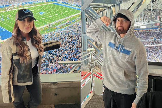 <p>Hallie Jade/Instagram, Emimen/Instagram</p> Eminem and Hailie Jade in Detroit on October 8, 2023.