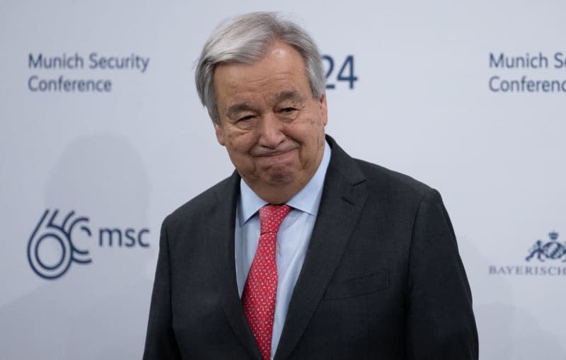 Antonio Guterres, UN Secretary-General, attends the Munich Security Conference. Around 50 heads of state and government and more than 100 ministers from all over the world are expected to attend the 60th Munich Security Conference at the Hotel Bayerischer Hof from Friday to Sunday. Sven Hoppe/dpa