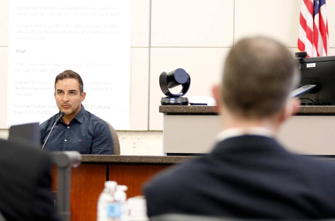 Felipe Arias, a friend of Kristin Smart, testifies in Monterey County Superior Court on Thursday, Aug. 4, 2022, during the trial of Paul and Ruben Flores, who are accused of killing Smart and hiding her body.