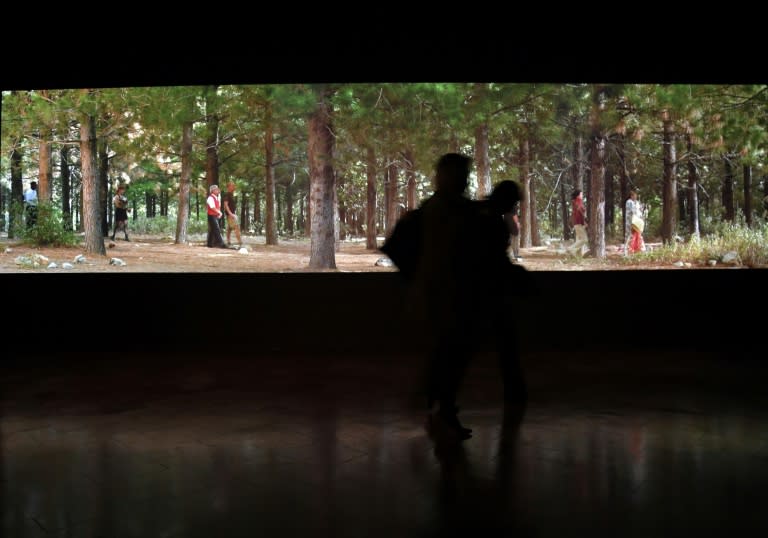 Video 'The Path' by US artist Bill Viola is seen during a press preview of the exhibition 'Bill Viola. Electronic Renaissance', at the Palazzo Strozzi in Florence