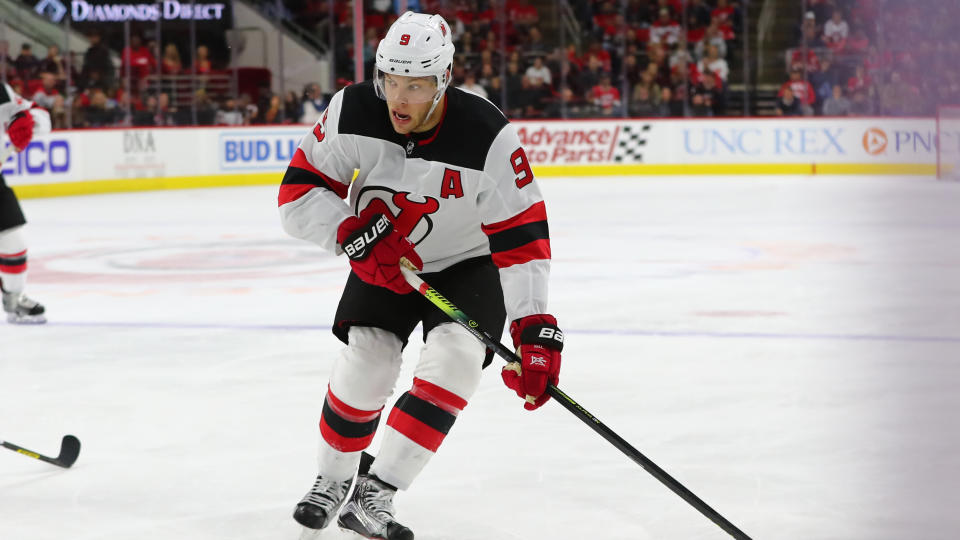 New Jersey Devils star Taylor Hall will have his agent meet with general manager Ray Shero over the team's four-game road trip. (Jaylynn Nash/Icon Sportswire via Getty Images)