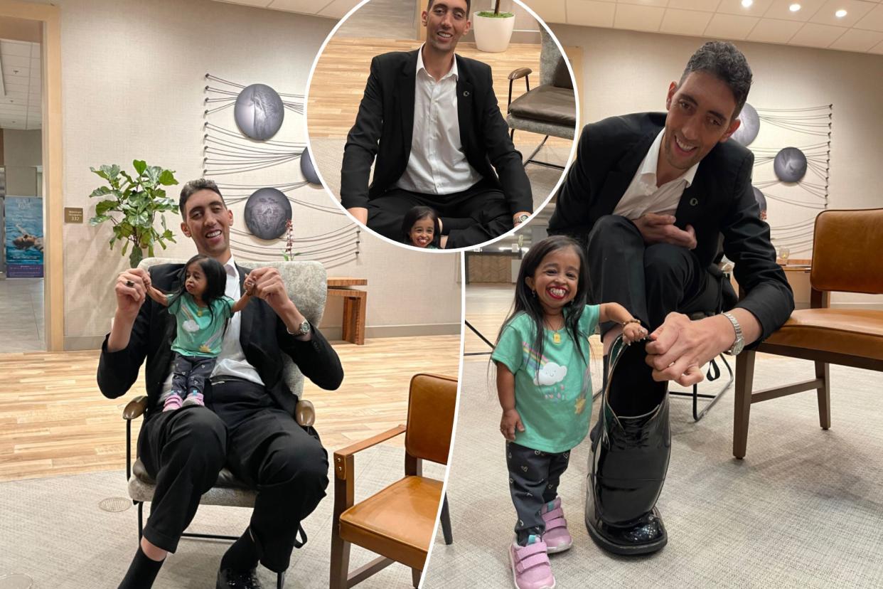 Sultan Kösen, 41, who holds the Guinness World Record for the tallest living man, and Jyoti Amge, 30, the world's shortest living woman, had breakfast together in California on Monday.