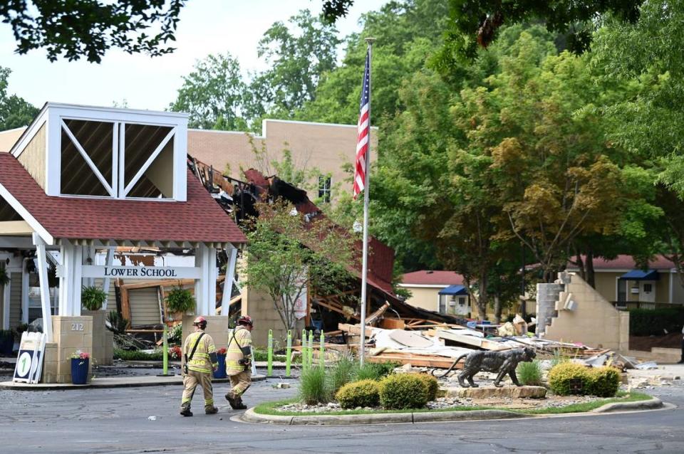 The Lower School at the Charlotte Preparatory School sustained an estimated $2.5 million in damage following a three-alarm fire that erupted on Monday, June 26, 2023. More than 60 Charlotte firefighters responded to the call. The cause of the fire remains under investigation. The school posted online that no injuries were reported. All of the camps and activities at the school have been canceled for the remainder of the week. JEFF SINER/jsiner@charlotteobserver.com