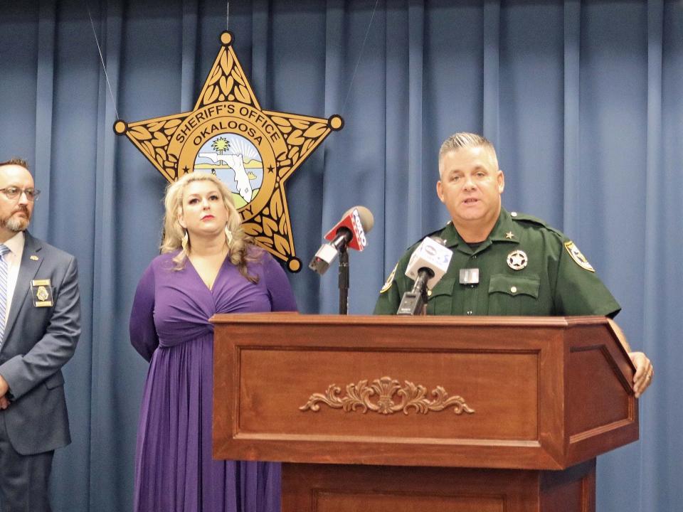 Okaloosa County Sheriff Eric Aden, along with representatives from the Florida Department of Law Enforcement and District 1 Medical Examiner's Office announced the identity of the last unknown victim of the "Happy Face Killer."