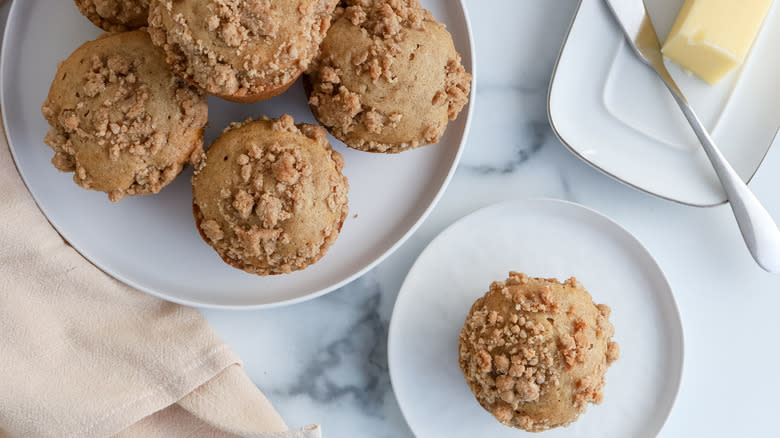 overhead view of snickerdoodle muffins