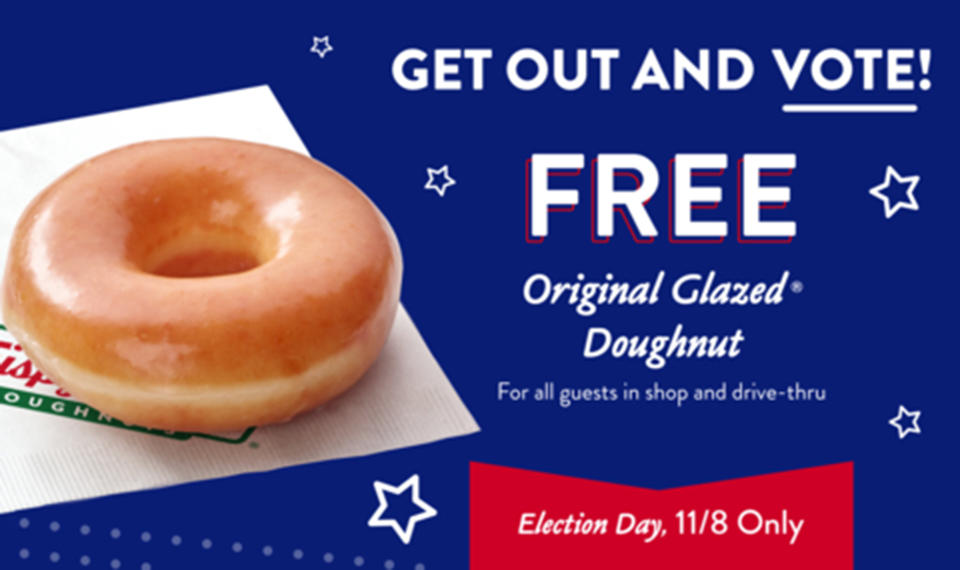There's a limit of one free doughnut per customer. (Krispy Kreme)