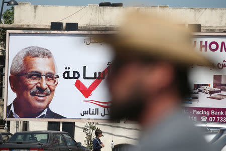 A campaign poster for Osama Saad is seen ahead of parliamentary elections in Sidon, Lebanon, April 5, 2018. Picture taken April 5, 2018. REUTERS/Ali Hashisho