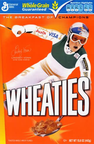 Lindsey Vonn on the Wheaties box.