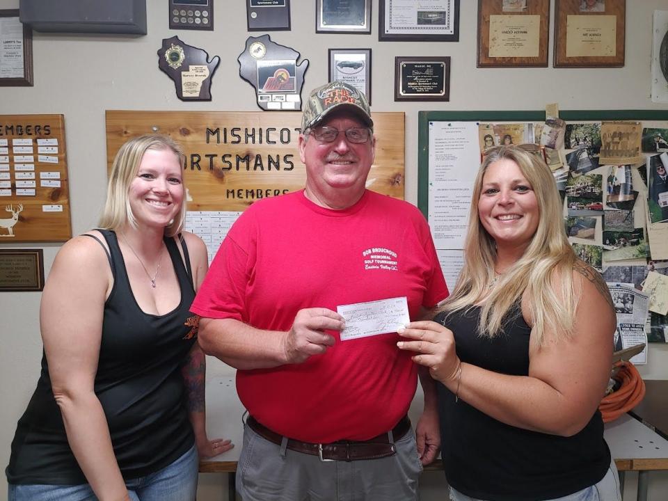 Nel Spangler (from left) of the Maribel Youth Trap Program; Larry Kobes, treasurer of the Mishicot Sportsmen’s Club; and Sarah Schmidt of the Maribel Youth Trap Program received a $500 check from the Mishicot Sportsmen’s Club to help offset the cost of the trap shooting for youth. The public’s help is always welcome to all the youth teams shooting in our county. Thank you, Mishicot, and don’t forget the Mishicot Sportsmen’s Club Archery Tournament is coming up starting at 8 a.m. both Aug. 19 and 20 at their Jambo Creek Clubhouse property.