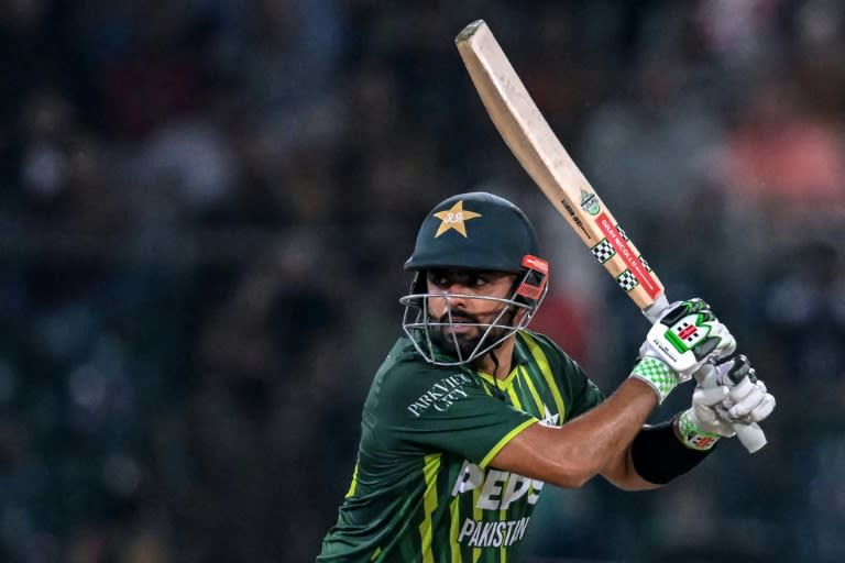 Top score: Pakistan captain Babar Azam plays a shot on Saturday (Aamir QURESHI)