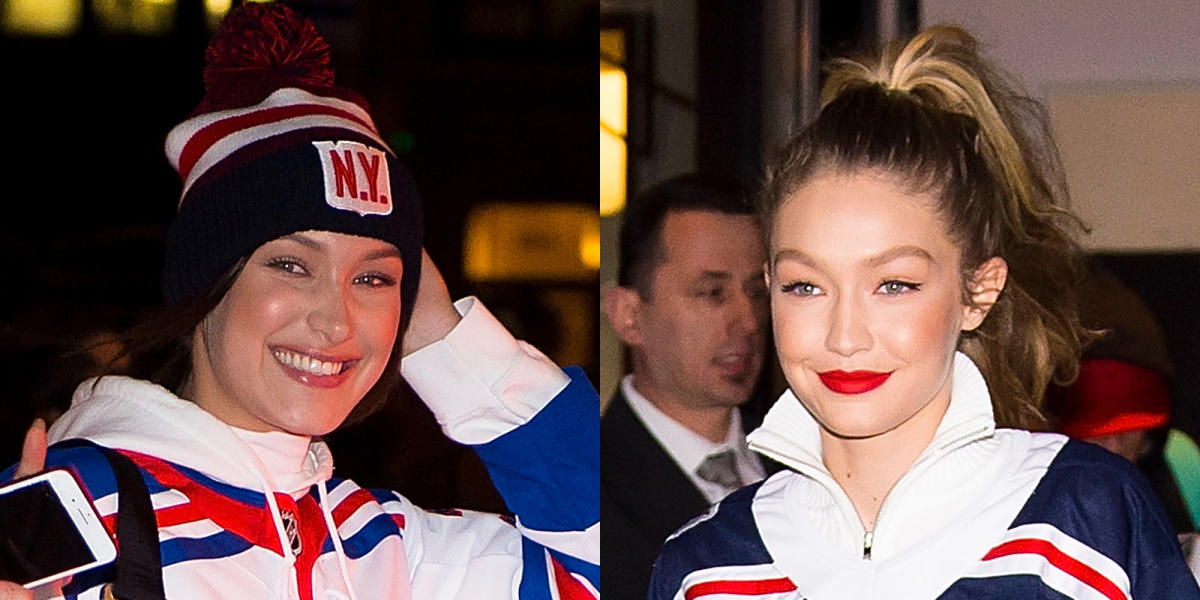 Bella & Gigi Hadid Show Off Their Sporty Fashion For New York Rangers Game