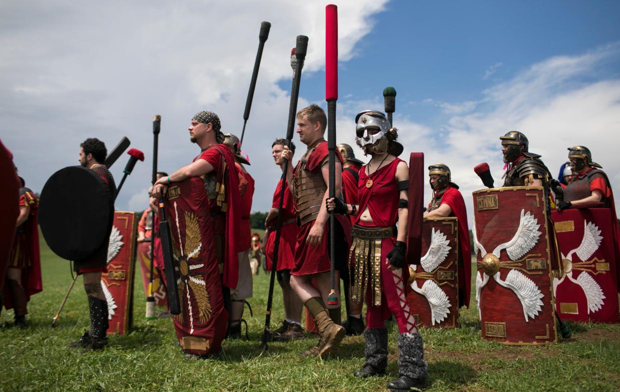 People prepare to battle at Ragnarok, an annual live action role-playing battle in Slippery Rock, Pennsylvania, on June 23, 2018. (Photo: Maddie McGarvey for HuffPost)