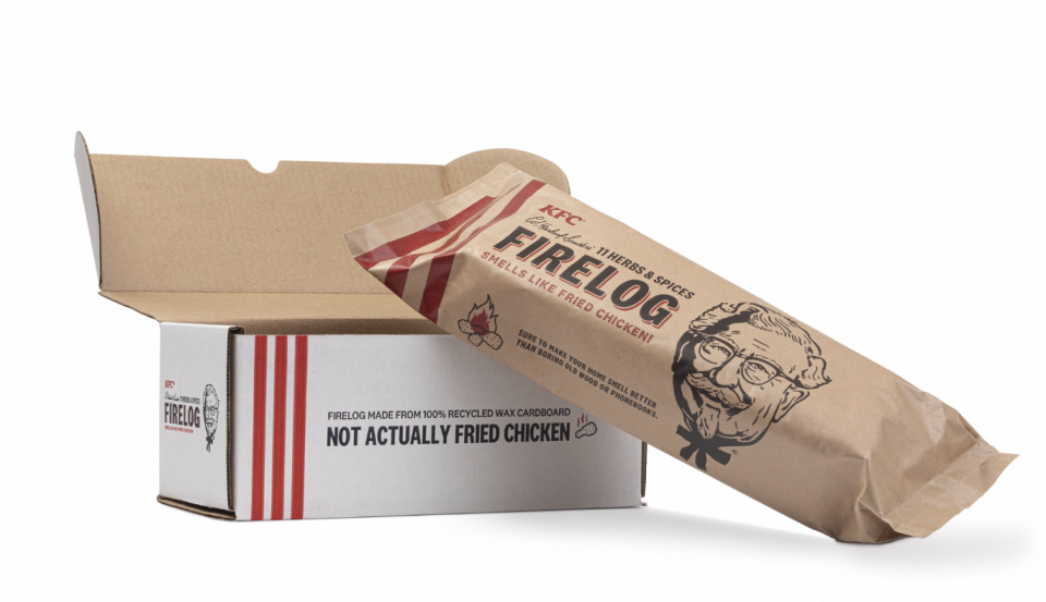 KFC fried chicken-scented firelog (Credit: Walmart)