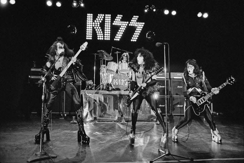 From left: Gene Simmons, Peter Criss, Paul Stanley, and Ace Frehley perform in Detroit on May 16, 1975