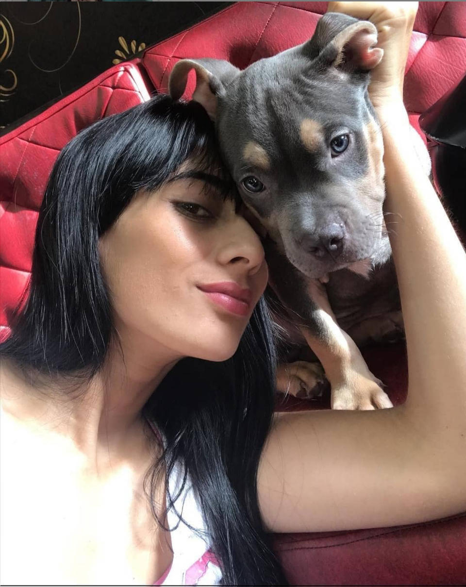 Maria Fernanda with her dog. Source: Newsflash/Australscope