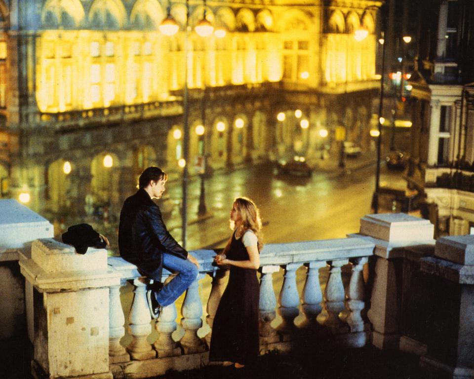 Ethan Hawke as Jesse and Julie Delpy as Céline in Before Sunrise, which is set in Vienna.