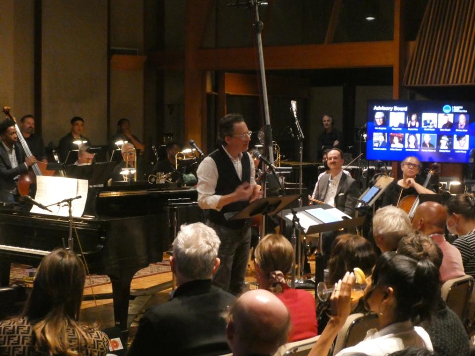 Chris Walden talks about the new Pacific Jazz Orchestra in an unveiling event at United Recording in Hollywood (Chris Willman/Variety)