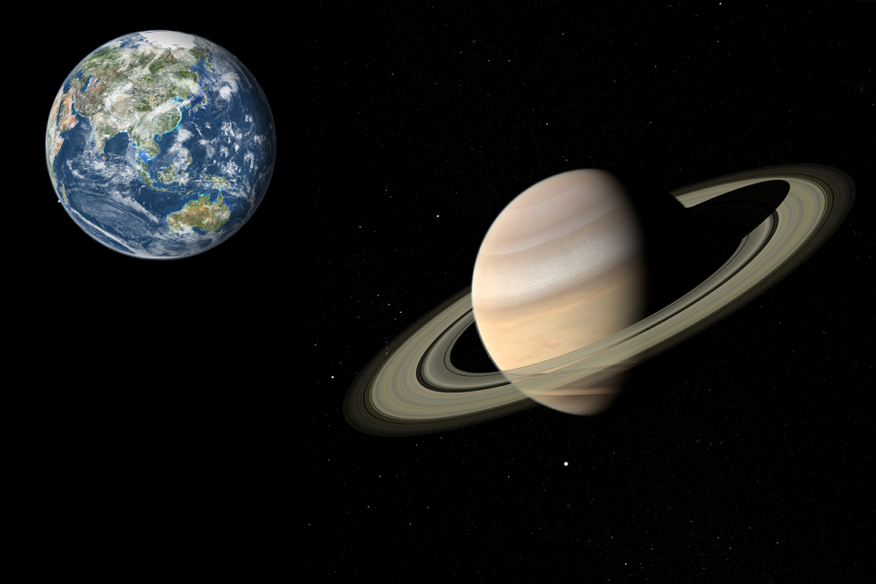 Earth and Saturn next to each other.