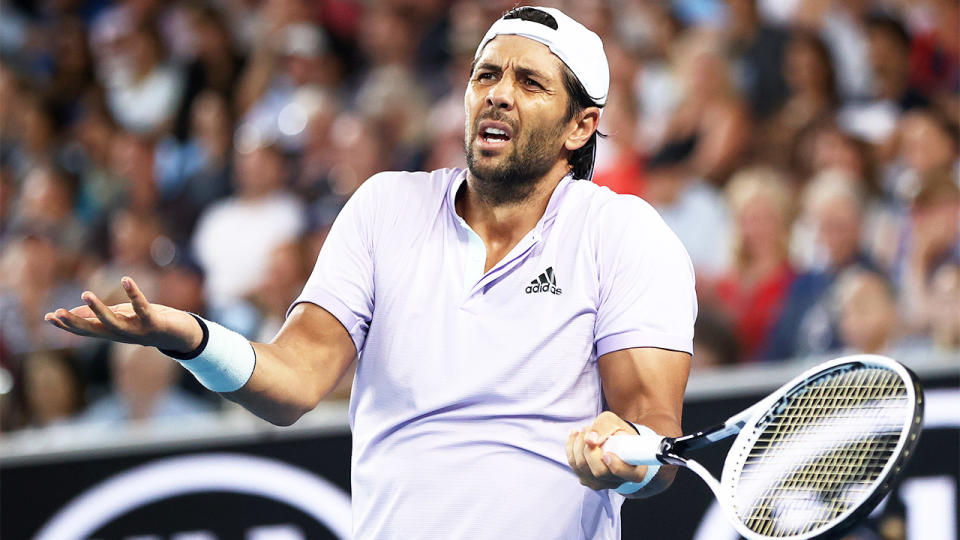 Fernando Verdasco (pictured) frustrated after losing a point at the Australian Open.