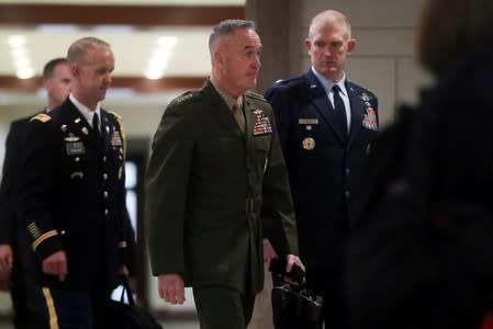 FILE PHOTO: U.S. Chairman of the Joint Chiefs Dunford arrives to hold a classified briefing on Iran, with Pompeo and Shanahan, for members of the House of Representatives on Capitol Hill in Washington