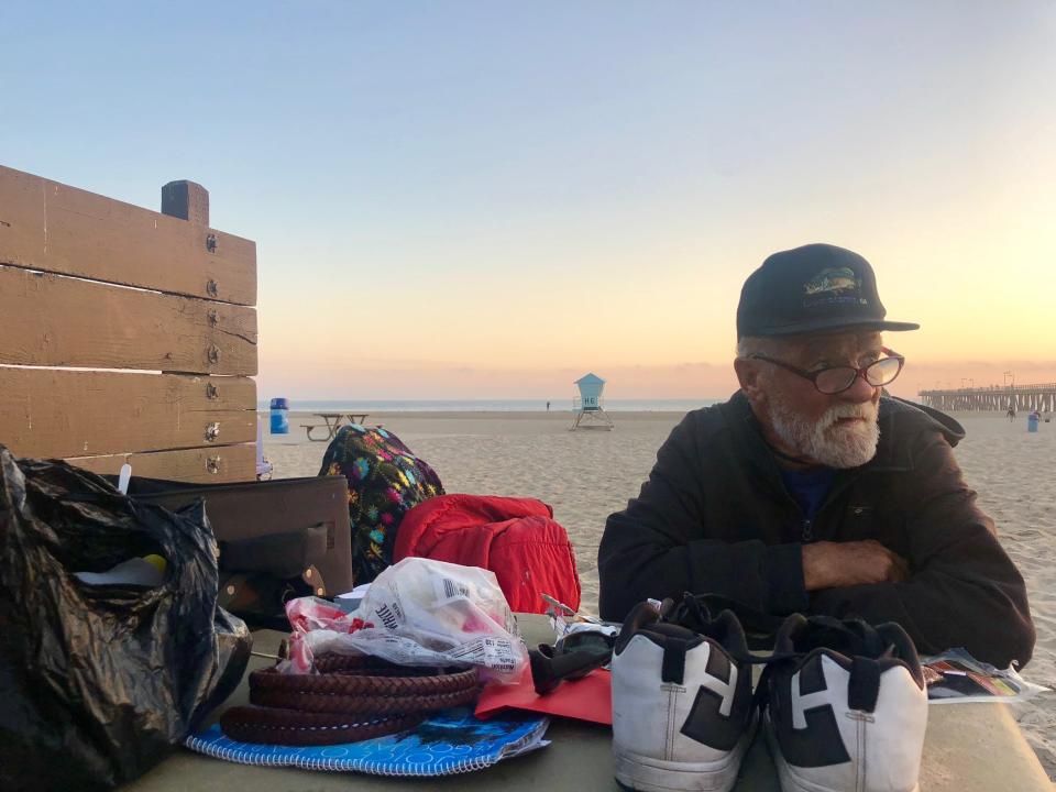 Jefferey Noon has spent most nights at Hueneme Beach over the past few months. Port Hueneme is considering a ban on camping and sleeping overnight at the beach.