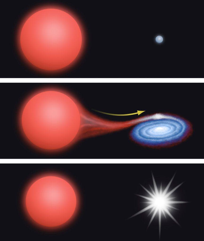 Ilustración de la formación de una explosión nova.